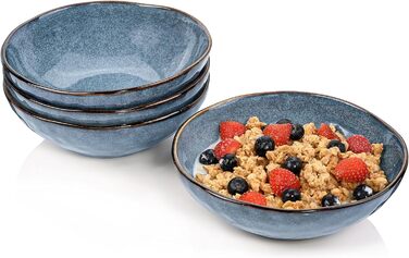 СПІВАЧКА Столовий сервіз Darwin 12 шт. , набір фаянсового посуду 4 персони, набір тарілок синього кольору в т.ч. обідня тарілка десертна тарілка & глибокі тарілки, столовий посуд, набір посуду ручної роботи (миски 4 шт.)