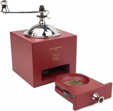 Млин для перцю Roellinger 13 см - Натхненний традиційною кривошипно-шатунною фрезою Peugeot з шухлядою - Виготовлений з деревини, сертифікованої PEFC - (червоний перець чилі)