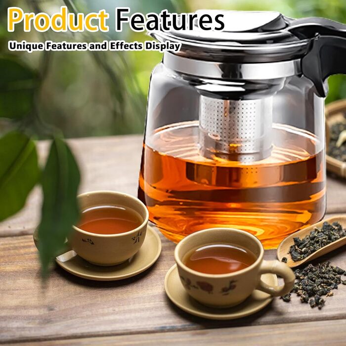 Термостійкий скляний чайник із кришкою 1,5 літра Leikurvo