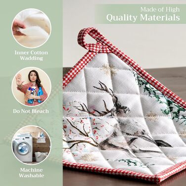 Рукавички для духовки Maison d&39 Hermine, підставки для каструль, 100 бавовна, термостійкі кухонні рукавички, рукавички для духовки (19 см x 33 см) та підставки для каструль (20 см x 20 см) для приготування їжі, Morzine - Рукавички для духовки на День по