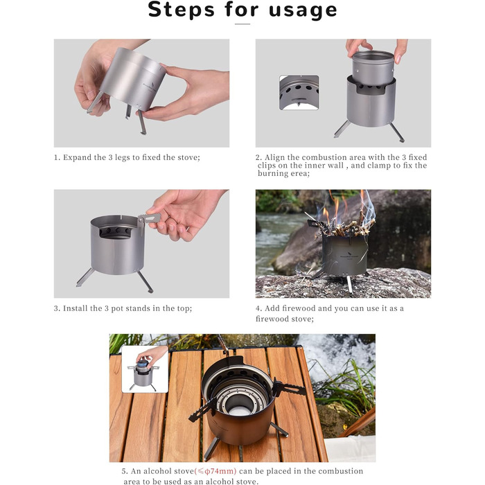 Титанова дров'яна піч зі знімними підставками iBasingo