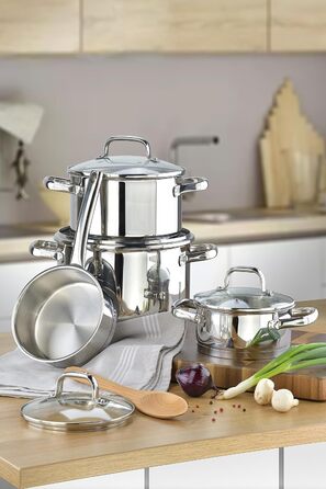 Маленька індукційна каструля Linnuo 16 см зі скляною кришкою, маленька каструля об&39ємом 1,5 л виготовлена з нержавіючої сталі 18/10, ручка не нагрівається, коване дно для всіх плит, міні-каструля, каструля для молока, індукційна каструля (16 см 1,2 л)