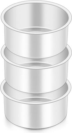 Большая форма для выпечки 20,3 см, нержавеющая сталь Herogo, круглая форма для выпечки, набор из 3 шт., слоеная форма для торта, формы для подноса на день рождения, глубина 5 см и бесшовный дизайн, прочный и пригодный для мытья в посудомоечной машине (10,