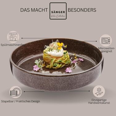 Комбінований сервіз на 6 персон, набір тарілок кавовий кухоль макаронна миска 30 шт. , набір посуду з кераміки посудомийна машина - мікрохвильова піч - стійкий до подряпин, набір посуду з кераміки КОЛЕКЦІЯ ЦІННОСТЕЙ (Каїрський графіт, макаронні миски 6 шт