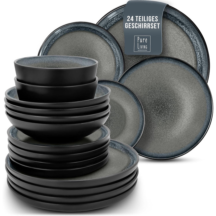 Набір посуду з керамограніту на 6 персон, 24 предмети, чорний/сірий Ibiza Pure Living
