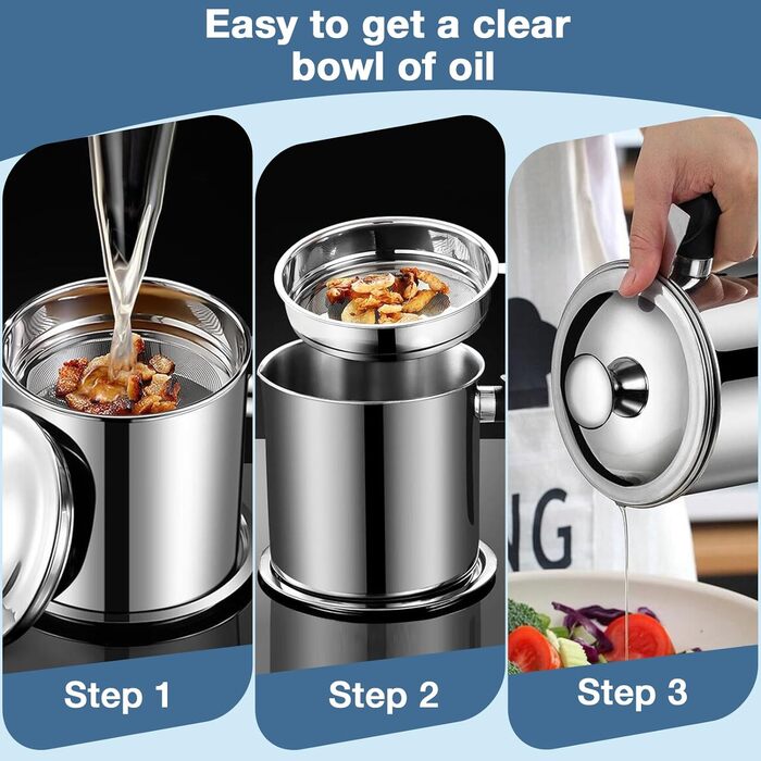 Контейнер для отбора масла 2 л с крышкой, нержавеющая сталь Cyiecweu