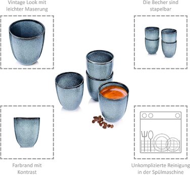 СПІВАЧКА Набір кавових чашок з блюдцем Darwin 8 шт. , Кавовий сервіз Посуд 4 персони, Кам'яна чашка для кави, чаю, какао, Кавова чашка ручної роботи з блюдцем, Сейф для посудомийної машини, Набір кухлів 300 мл (кавова кружка 180 4 шт. )