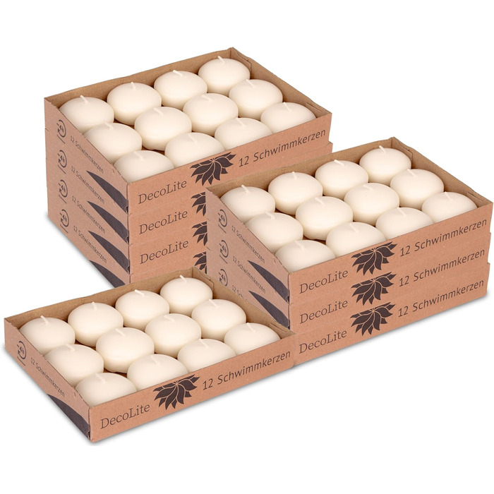 Плаваючих свічок DecoLite 30x45 мм Білий та колір слонової кістки Плаваючі Сертифіковані RAL Без сажі та крапель Прикраса для весіль, літніх вечірок, велнесу, оформлення столу Вигідний набір (білий) (кремовий), 96