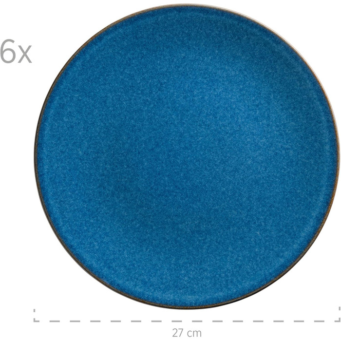 Набір тарілок MSER 931946 серії Ossia на 6 осіб у середземноморському вінтажному стилі, сучасний обідній сервіз із 12 предметів із суповими тарілками та обідніми тарілками, королівський синій, керамограніт