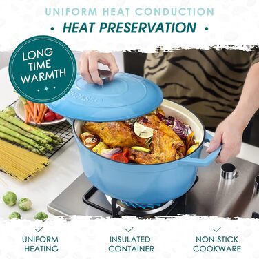 Чавунна овальна емальована каструля 6 л з кришкою, 30 x 13 см, синій vancasso