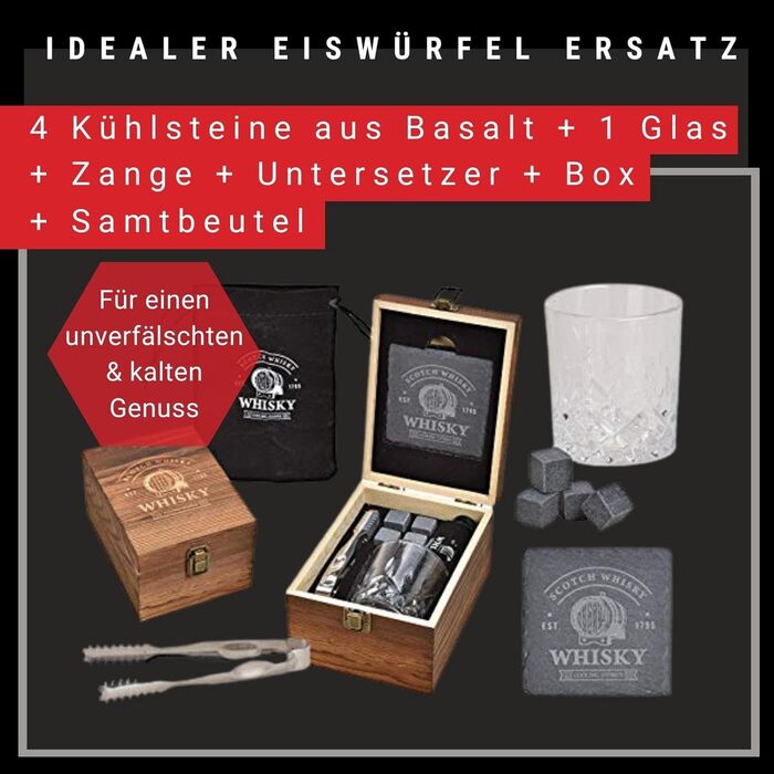 Камені для охолодження напоїв включаючи підставки, щипці, склянка для віскі WOMA