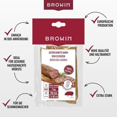 Натуральна оболонка для ковбас Натуральна оболонка вищого сорту для домашньої ковбаси, ялівцевої ковбаси, білої ковбаси, сардельки (калібр 18/20 мм, 91 метр, овеча оболонка)