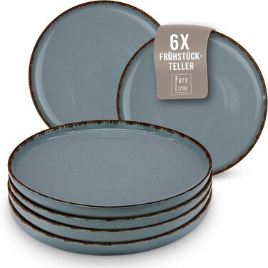 Набор посуды из керамогранита на 6 персон рустик 24 предм. - Набор посуды в деревенском стиле, можно мыть в посудомоечной машине - Набор мисок и тарелок - Посуда Pure Living (маленькие тарелки (6x), дымчато-синий)