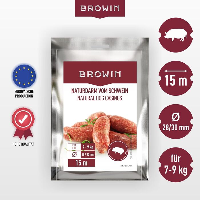 Натуральна оболонка для ковбас Натуральна оболонка вищого сорту для домашньої ковбаси, ялівцевої ковбаси, білої ковбаси, сардельки (калібр 18/20 мм, 91 метр, овеча оболонка)