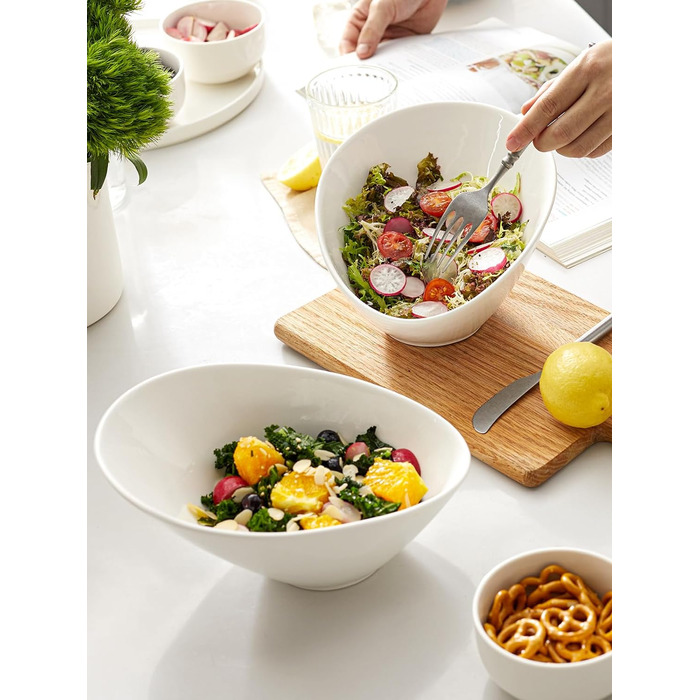 Салатник керамічний 770 мл, набір 2 предмети, білий Dowan
