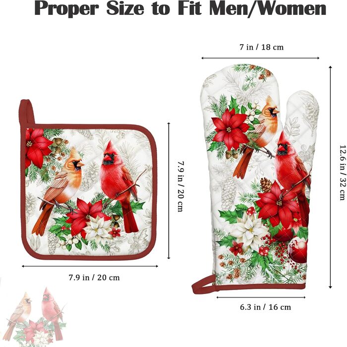 Набір з 2 кухонних рукавичок та тримача для каструлі Arquiel Gnome Autumn Orange Checked, 100 бавовняні кулінарні рукавички, термостійкі кухонні рукавички для приготування їжі, осінній декор, подарунки для жінок (різдвяна червона пташка, духовка тримач дл
