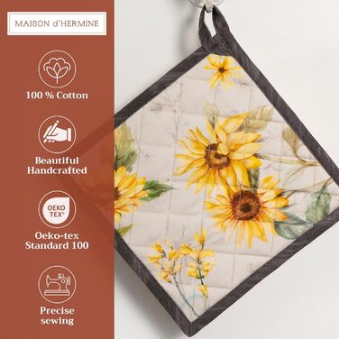 Рукавички для духовки Maison d&39 Hermine, підставки для каструль, 100 бавовна, термостійкі кухонні рукавички, рукавички для духовки (19 см x 33 см) та підставки для каструль (20 см x 20 см) для приготування їжі, Morzine - Рукавички для духовки на День по