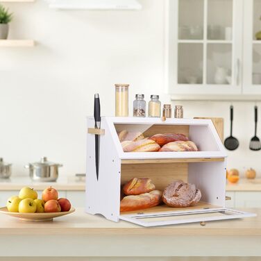 Хлібниця Leader Accessories з бамбука, 2-ярусна, для безпечного зберігання хліба, легкий догляд, 39x25x32 см, чорна (39x25x32 см/15,3&39x9,8&39x12,6&39) (біла (50x25x37 см/19,7&39x9,8&39x14,5&39))