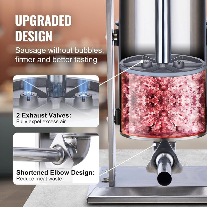 Ручна ковбасна машина VEVOR, вертикальна ковбасниця 2 л із затискачем G-типу, бочка з харчової нержавіючої сталі 304 із 2 наповнювальними трубками, машина для наповнення ковбас для кухні, ресторану, торгівлі тощо.
