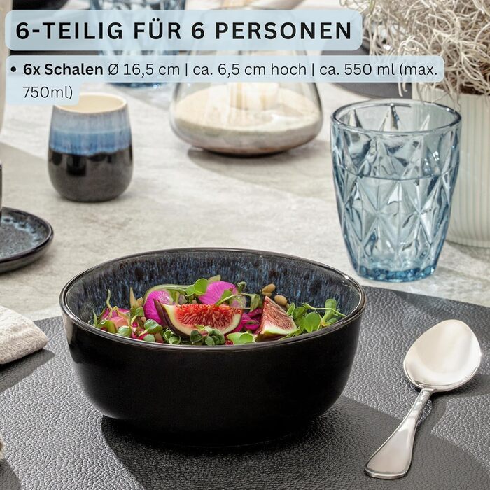 Кам&39яні миски для пасти 6 предметів, набір мисок для пасти на 6 осіб, набір мисок, придатний для миття в посудомийній машині та мікрохвильовій печі, велика багатофункціональна миска темно-сірого кольору 750 мл VALUE COLLECTION (Маніла, миски 6 предметів
