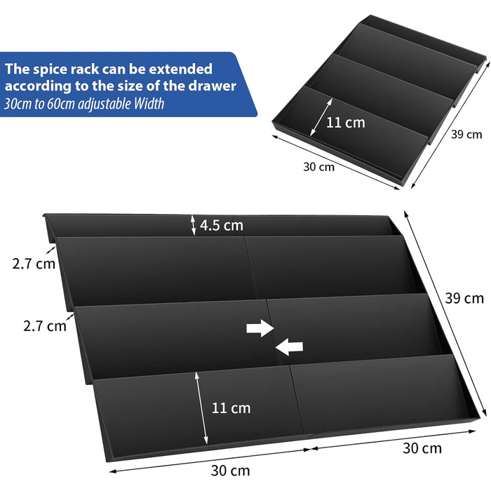 Подставка для специй на 4 уровня раздвижная, черная JESIFFY