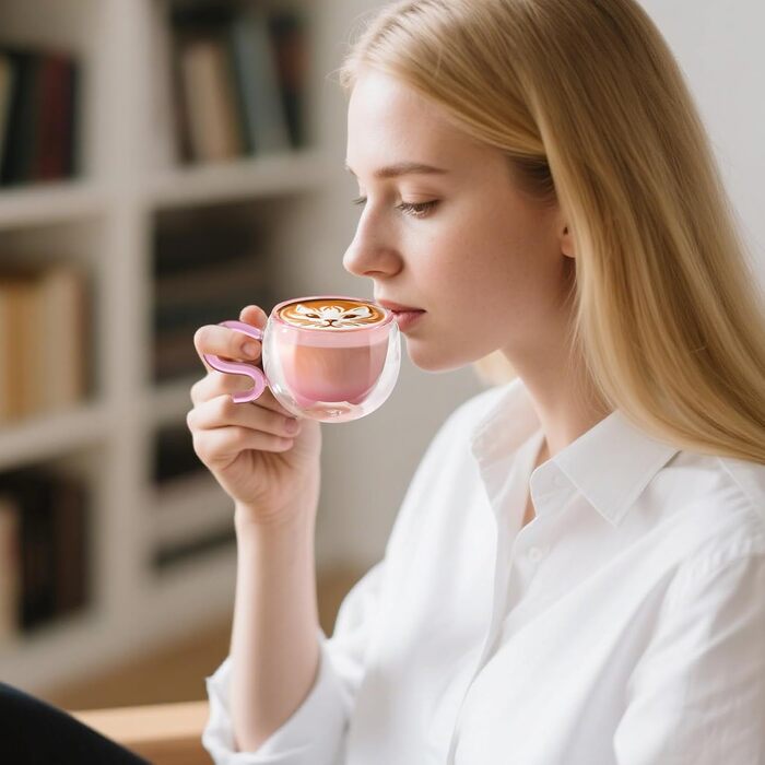 Двостінні милі келихи для лате макіато з різдвяною ялинкою 270 мл Кавова чашка Різдвяна кружка з ситечком для чаю з різдвяною ялинкою Чайні склянки для молока, льоду, різдвяні подарунки для жінок і дітей (тип 13 рожевий-130 мл*2, 130 мл*2)