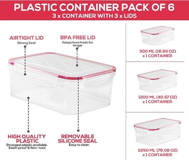 Банок для зберігання з кришками (9 контейнерів, 9 кришок) Контейнери для зберігання продуктів для кухні, кухонний органайзер без бісфенолу А (6 упаковок, червоний), 18