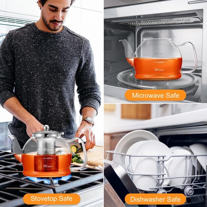 Чайник заварювальний скляний 1,2 л з фільтром для чаю STNTUS