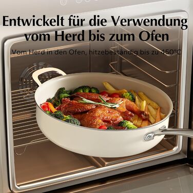 Сковорода с керамическим покрытием и стеклянной крышкой 28 см, бежевая Redchef