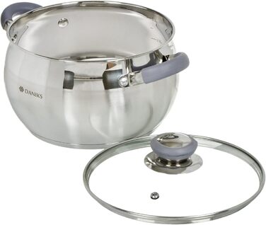 Набор из 3 кастрюль из нержавеющей стали со стеклянными крышками и силиконовыми ручками Modern Daniks