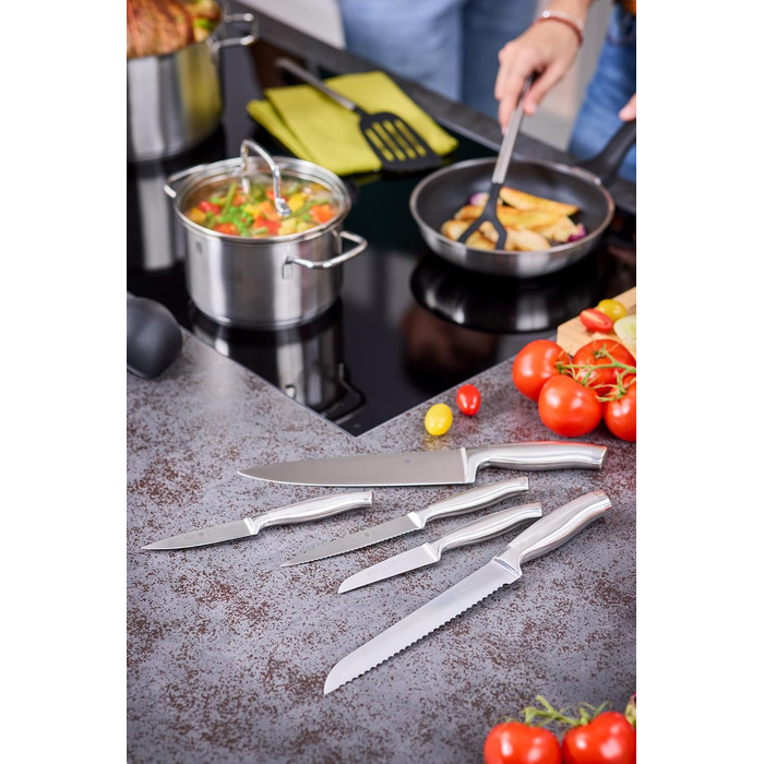 Високоякісний кухонний ніж 20 см для м&39яса, риби, птиці та овочів, нержавіюча сталь 18/10, ергономічна срібна ручка, гострий ніж для кухні (ніж для сніданку)