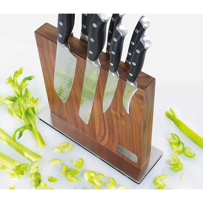 Магнітний ножовий блок, двосторонній, надсильний магніт, тверда чорна лакована гума з дерева (горіх), 78145