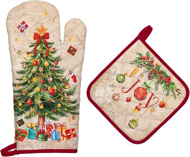 Набір з 2 різдвяних рукавичок для духовки та підставок для каструль Arquiel, 100 бавовняні кулінарні рукавички, термостійкі кухонні рукавички для приготування їжі, різдвяний декор для кухні, подарунки для жінок (різдвяна ялинка 01, рукавички для духовки п