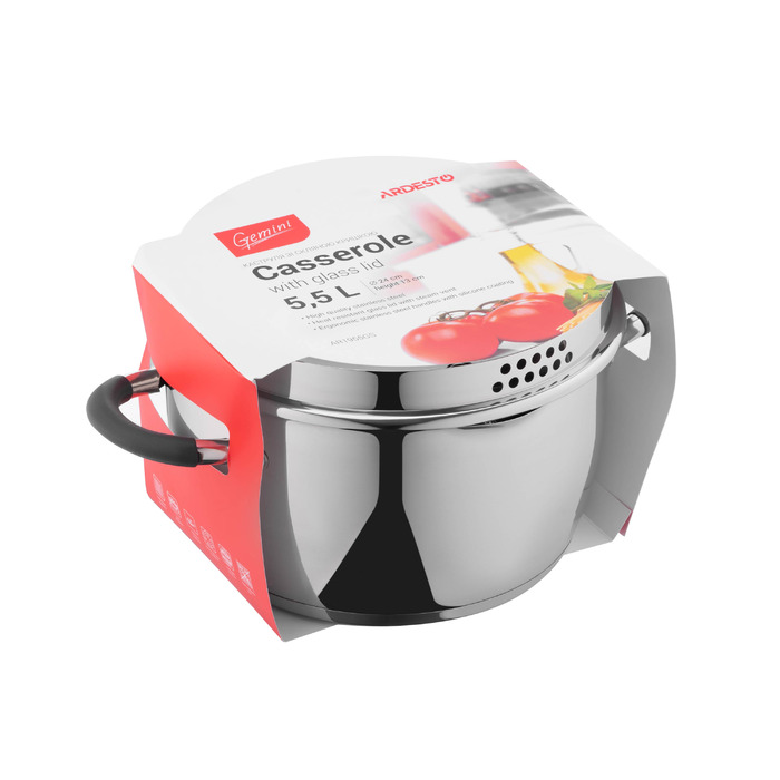 ARDESTO Gemini Pan, стеклянная крышка, 5,5 л, нержавеющая сталь