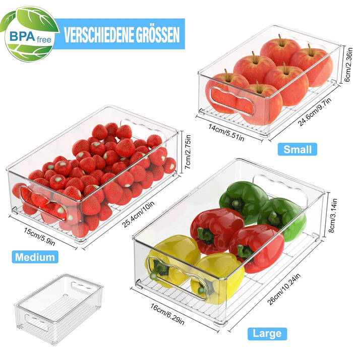 Набір холодильників-органайзерів 9 упаковок (3 розміри) Холодильник-органайзер, кухонний органайзер для комори, морозильної камери, шафи, ящика, офісу (3 розміри 6 упаковок)