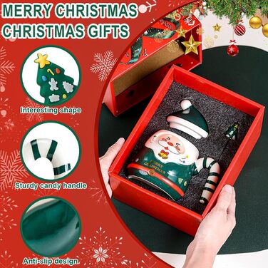 Різдвяна кружка, з ручками у формі цукерок та ложкою у формі ялинки 400 мл. ZONSUSE