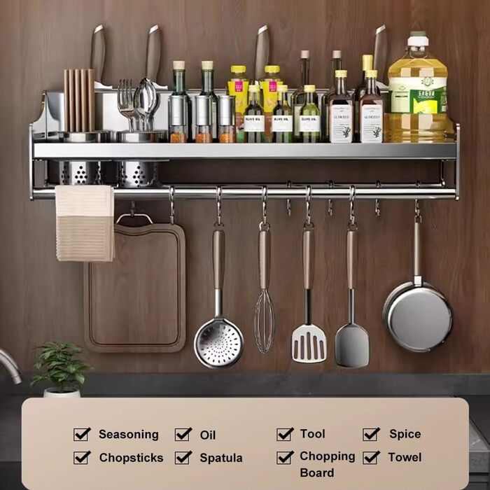 Настінний органайзер для кухонного приладдя 80 см срібний GMTstore