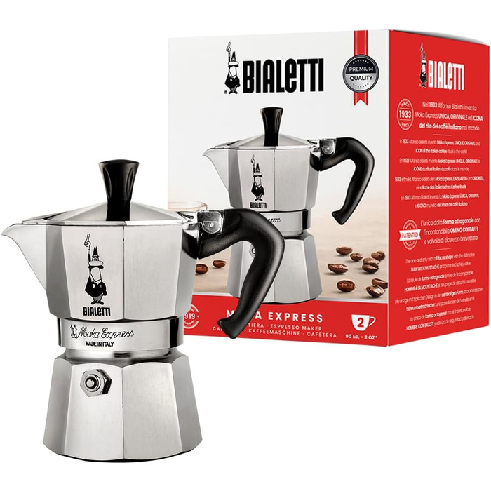 Кофеварка гейзерная 90 мл на 2 чашки Moka Express Bialetti