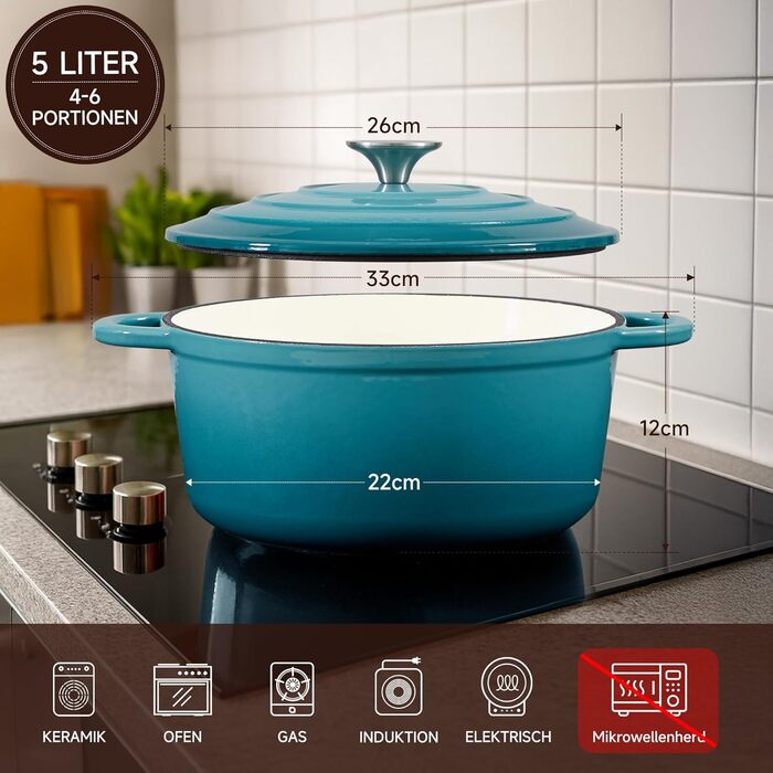 Чавунна форма для запікання з кришкою 24 см, включаючи 1 пару силіконових рукавичок Nilpferd