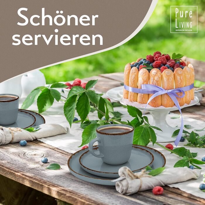 Набор посуды из керамогранита на 6 персон рустик 24 предм. - Набор посуды в деревенском стиле, можно мыть в посудомоечной машине - Набор мисок и тарелок - Посуда Pure Living (кружка (6x), дымчато-синий)