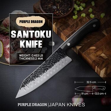 Кухонний ніж &quotФіолетовий дракон&quot, гострий ніж з ергономічною дерев&39яною ручкою для нарізання овочів, фруктів та м&39яса, подарунок татові мамі на день народження (сантоку)