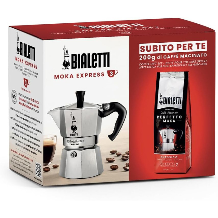 Кавоварка гейзерна 130 мл на 3 чашки з 250 г кави Moka Express Bialetti