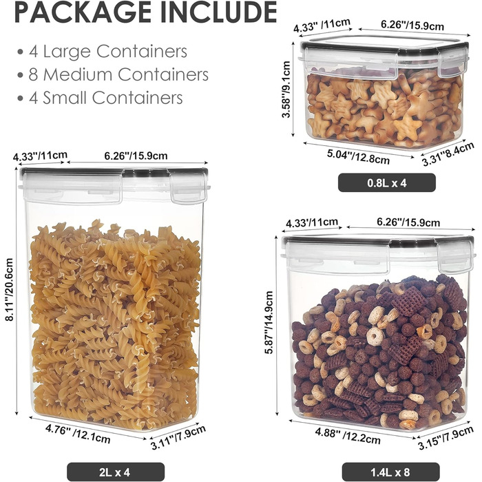 Набор банок для хранения Vtopmart из 16 предметов, банки для мюсли и банки для хранения пищевых продуктов, герметичные пластиковые банки для хранения без бисфенола А, 24 этикетки для зерна, муки, сахара (черные) SVM02007