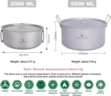 Титанова каструля великої місткості 2 л і 5 л iBasingo