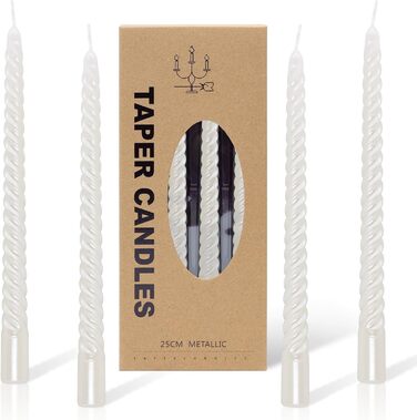 Набір з 4 конічних спіральних свічок 2 х 25,5 см, білий Alederways