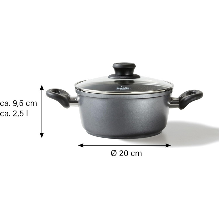 Лита алюмінієва каструля STONELINE XXL, велика каструля з кришкою, 7 л, антипригарне покриття зі справжніми кам&39яними частинками, каструля для індукції, підходить для всіх типів плит, духовки, приготування без жиру та олії, сіра (20 см)