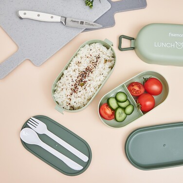 Ланч-бокс Fissman подвійний 19х9х8,7 см / 800 мл, колір зелений пластик (16744)