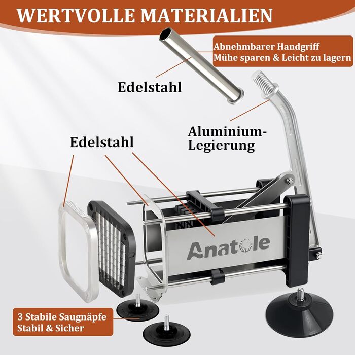 Професійний апарат для нарізки картоплі фрі з 2 змінними лезами Anatole