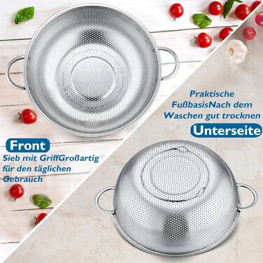 Набор дуршлагов Herogo из 3 шт., кухонный дуршлаг из нержавеющей стали с ручками, микроперфорированное ситечко для капель, металлический кухонный дуршлаг для слива и тренировочной лапши, рис, фрукты, овощи, можно мыть в посудомоечной машине, 16 см / 22 см