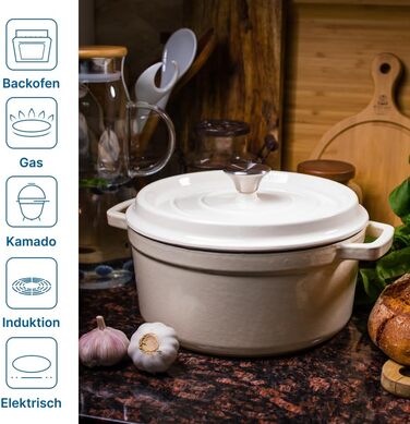 Чавунна жаровня 3,5 л з кришкою 24 см, біла GRAND FEU